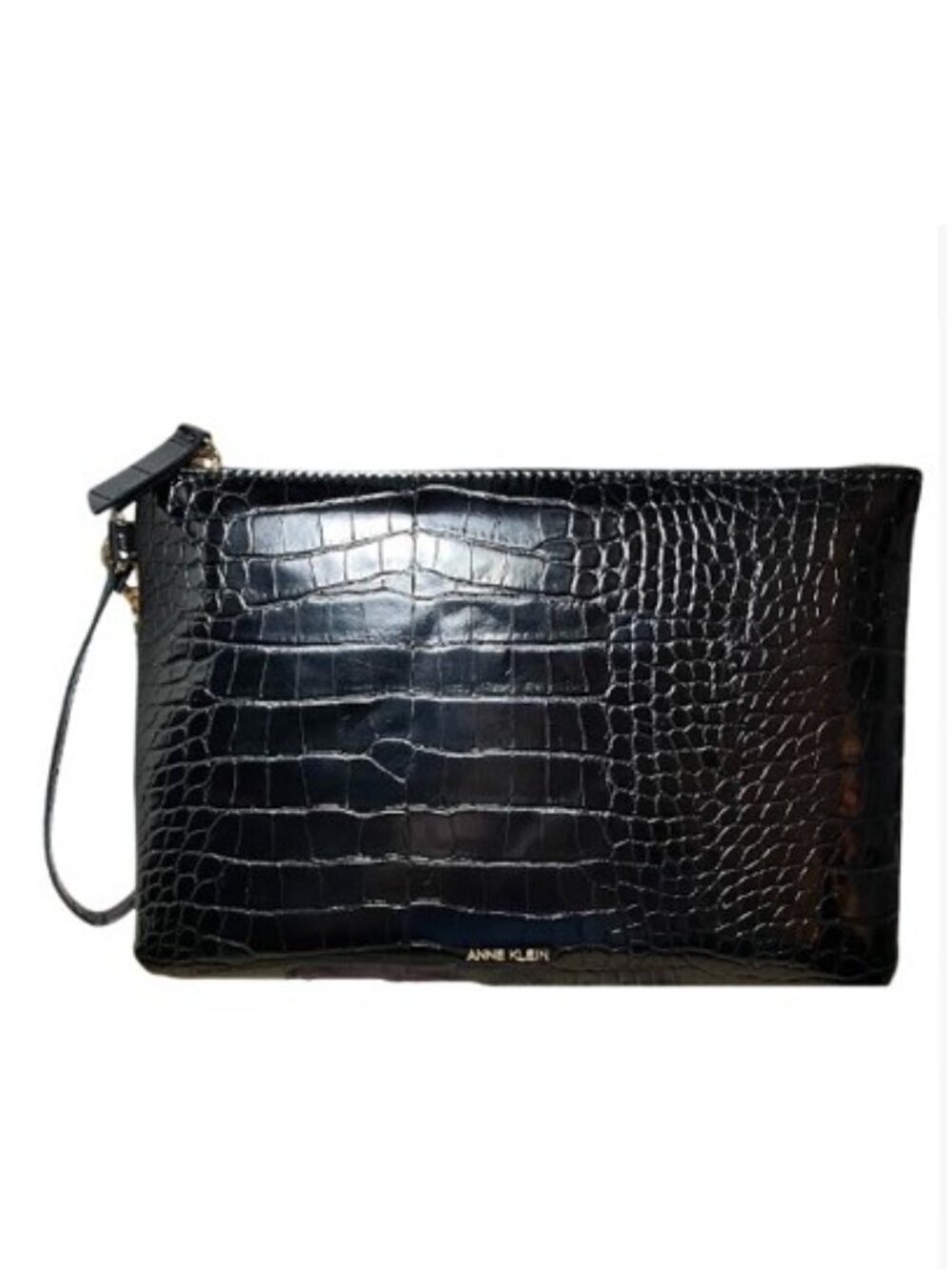 Anne Klein Chic Faux Patent Leather Croc-Embossed Wristlet Like New